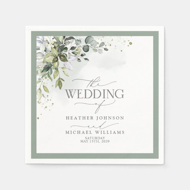 Botanical Greenery Floral Watercolor Wedding Napkin (Front)
