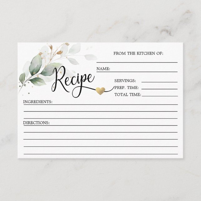Botanical Greenery Foliage Bridal Shower Recipe Enclosure Card (Front)