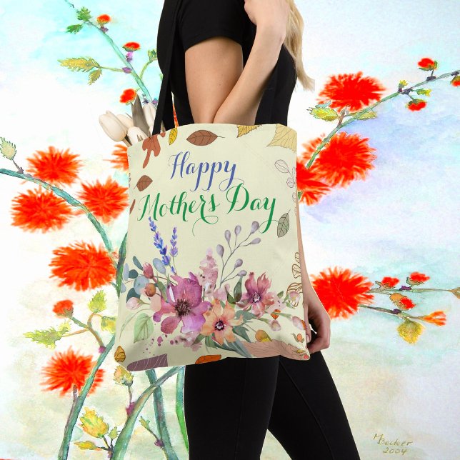 Botanical Greenery Foliage Happy Mothers Day Flora Tote Bag (Creator Uploaded)