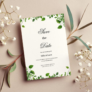 Botanical greenery foliage simple Save the Date Invitation