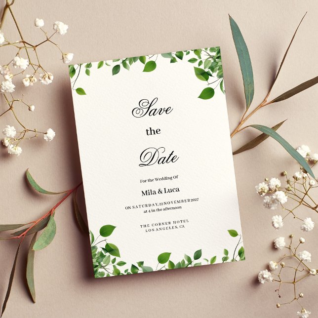 Botanical greenery foliage simple Save the Date  Invitation (Botanical greenery foliage simple Save the Date)
