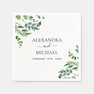 Botanical Greenery Foliage Watercolor Wedding Napkin