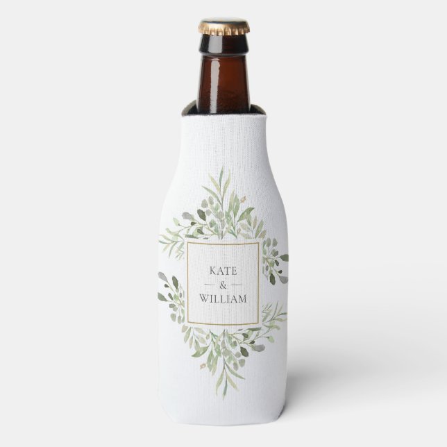Botanical Greenery Foliage Wedding Bottle Cooler (Bottle Front)