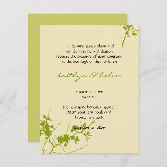 Botanical, Greenery Gay Lesbian Wedding Invitation (Front/Back)