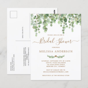 Botanical Greenery Gold Bridal Shower Invitation Postcard