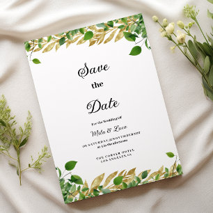 Botanical greenery gold foliage Save the Date Invitation