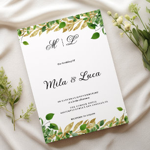 Botanical greenery gold foliage Wedding  Invitation