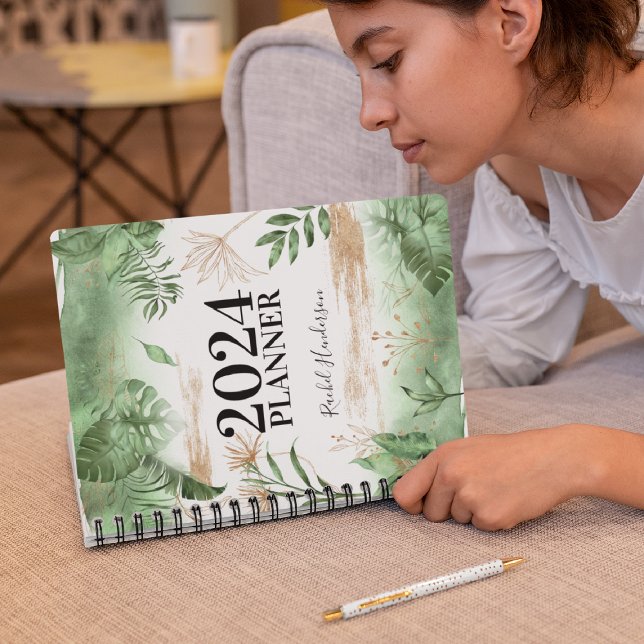 Botanical Greenery & Gold Personalised Yearly Planner (Creator Uploaded)