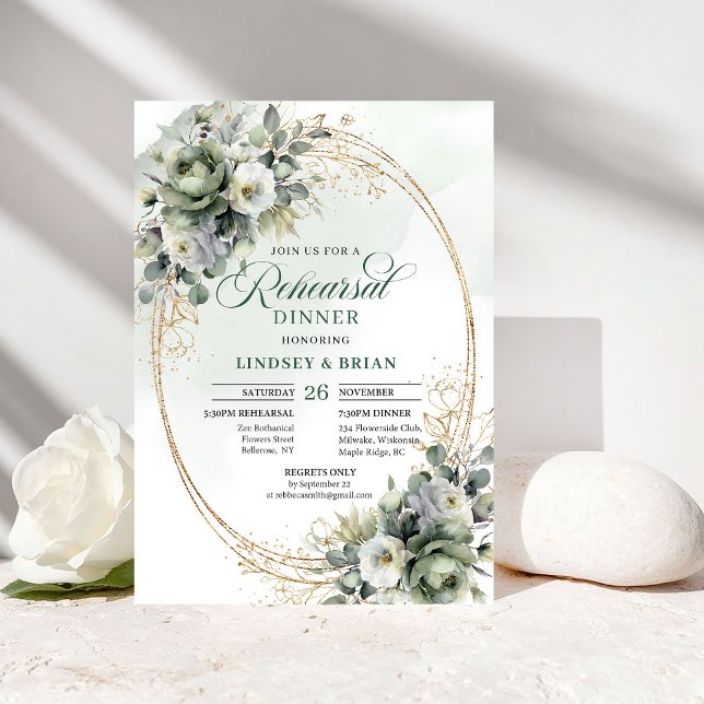 Botanical Greenery Gold Rehearsal Dinner Invites (Botanical Greenery Gold Rehearsal Dinner Invitation)