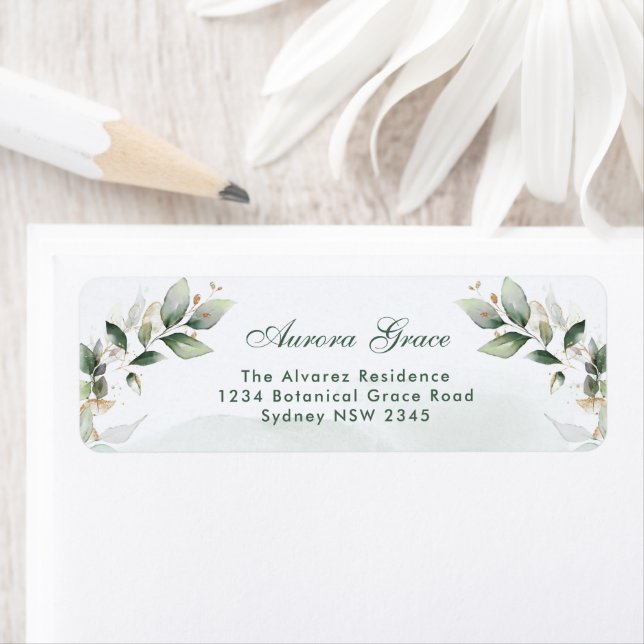 Botanical Greenery Gold Return Address Label (Insitu)