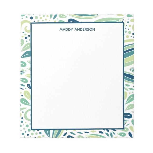 Botanical Greenery Leaf Pattern Personalised Name Notepad (Front)