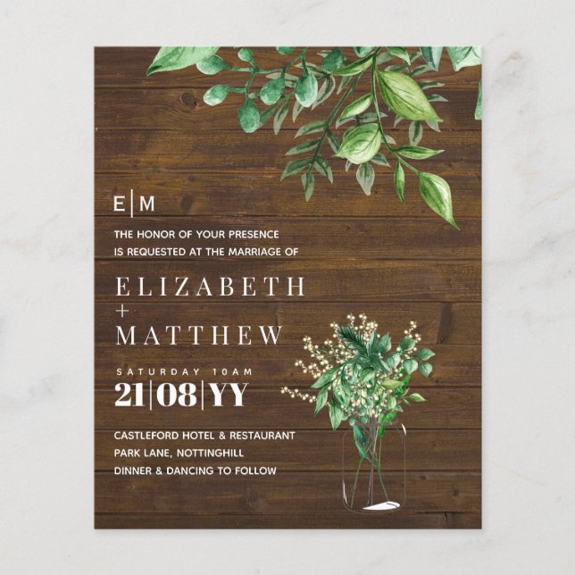 Botanical Greenery Leafy Wedding Invitation Budget (Front)