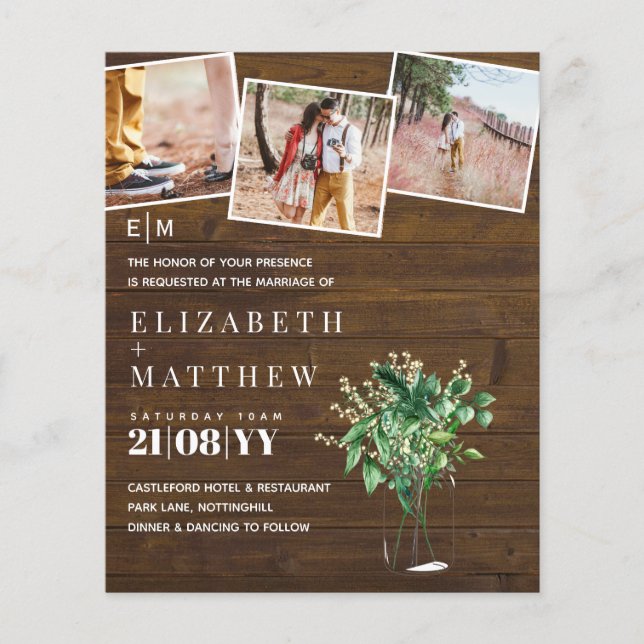 Botanical Greenery Leafy Wedding Invitation Budget (Front)