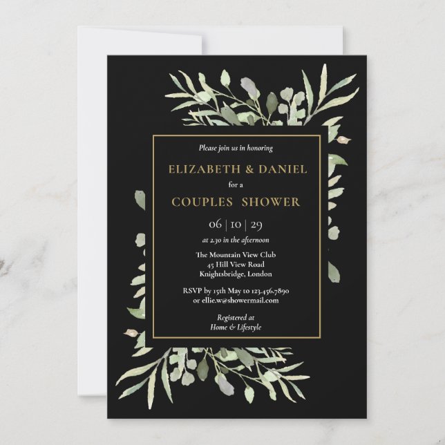 Botanical Greenery Leaves Couples Shower Invitation (Front)
