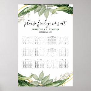 Botanical Greenery Leaves Table Plan Seating Chart