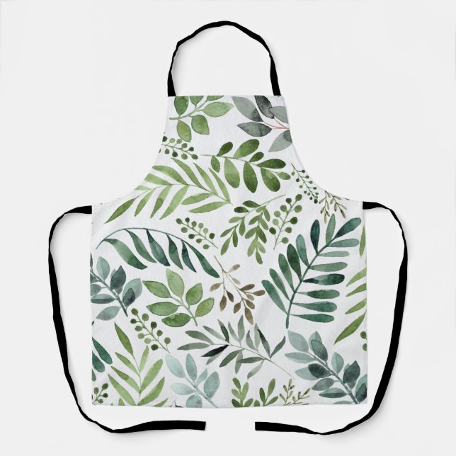 Botanical Greenery Leaves Watercolor  Apron (Front)