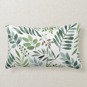 Botanical Greenery Leaves Watercolor Lumbar Cushion