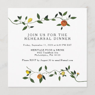 Botanical Greenery, Lemons Rehearsal Dinner Invite