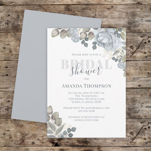 Botanical Greenery Light Blue Floral Rose Flower Invitation