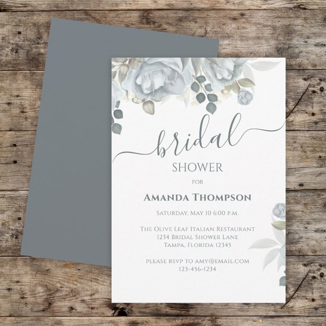 Botanical Greenery Light Blue Floral Rose Flower Invitation (Creator Uploaded)
