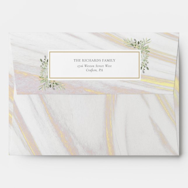 Botanical Greenery Marble Swirl Return Address Envelope (Back (Top Flap))