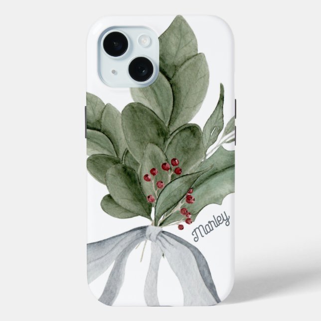 Botanical Greenery Mistletoe Personalised Case-Mate iPhone Case (Back)