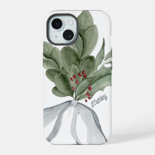 Botanical Greenery Mistletoe Personalised iPhone 15 Case