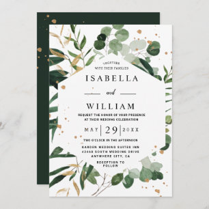  Botanical Greenery Modern Gold Eucalyptus Wedding Invitation
