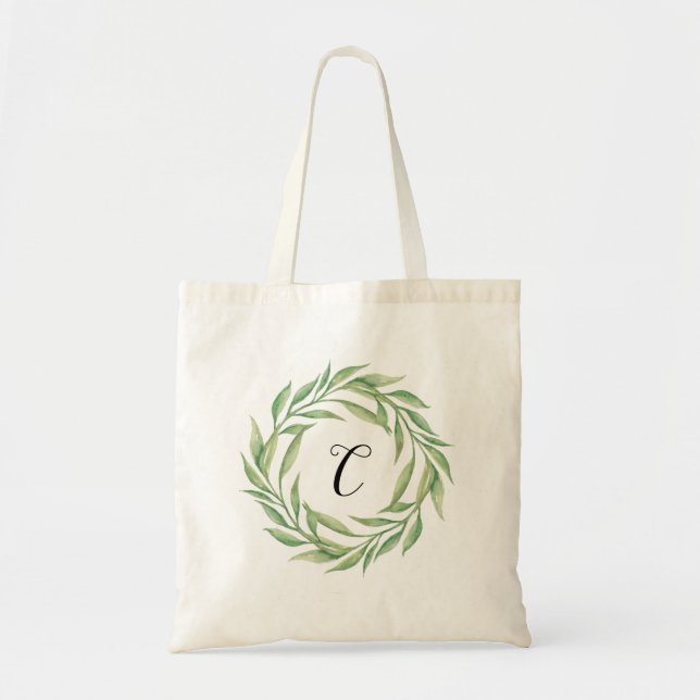 Botanical Greenery Monogram Personlized Tote Bag (Front)