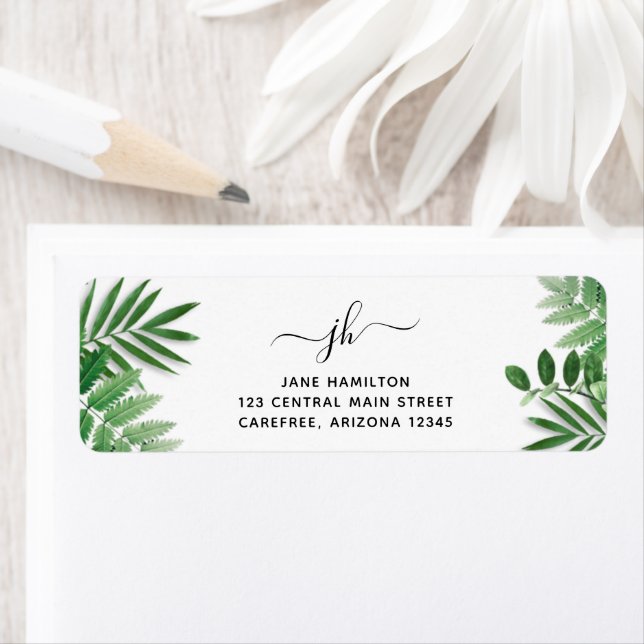 Botanical Greenery Monogram Return Address Label (Insitu)
