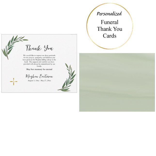 Botanical Greenery Orthodox Christian Memorial Thank You Card (Creator Uploaded)