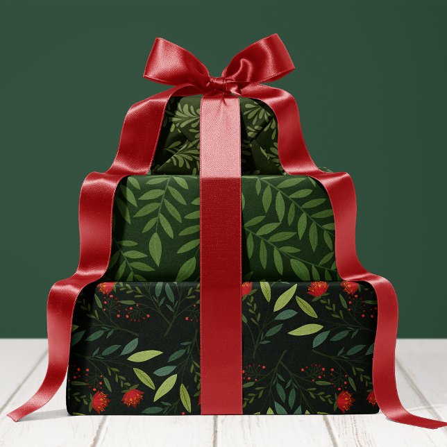 Botanical Greenery Red And Green Christmas Wrapping Paper Sheet (Creator Uploaded)