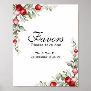 Botanical Greenery Red Berries Favours Poster