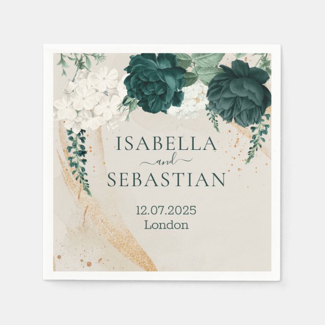 Botanical Greenery Rose Wedding Napkin (Front)