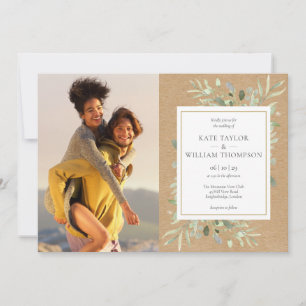Botanical Greenery Rustic Kraft Photos Wedding Invitation