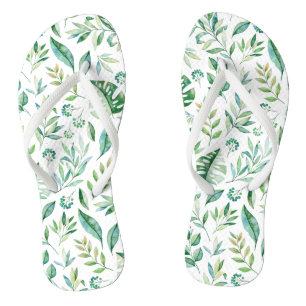 Botanical Greenery Rustic Pattern Thongs