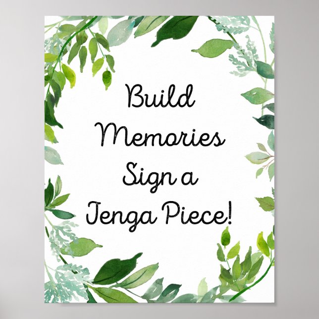 Botanical Greenery Sign -build memories sign jenga (Front)