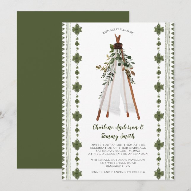 Botanical Greenery Tribal Boho Teepee Invitation (Front/Back)