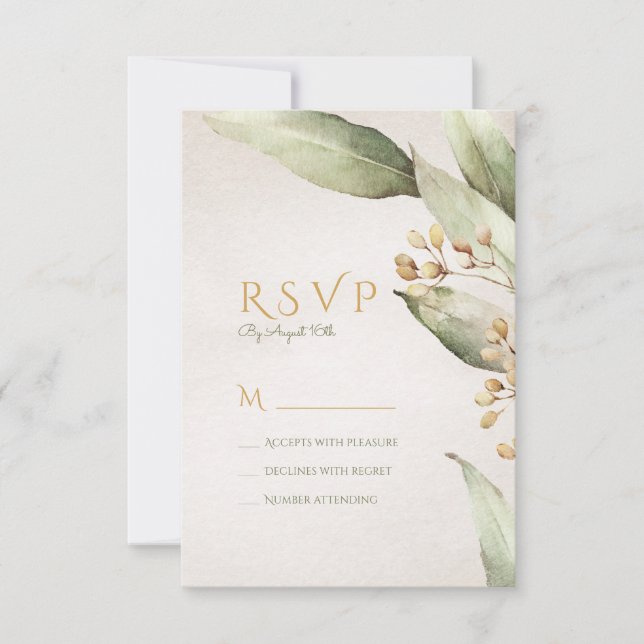 Botanical greenery vintage rustic wedding RSVP (Front)
