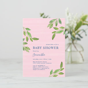 Botanical Greenery Watercolor Baby Shower for Girl Invitation