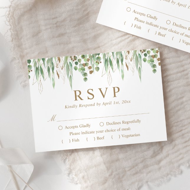 Botanical Greenery Watercolor Gold Wedding RSVP Card (Creator Uploaded)