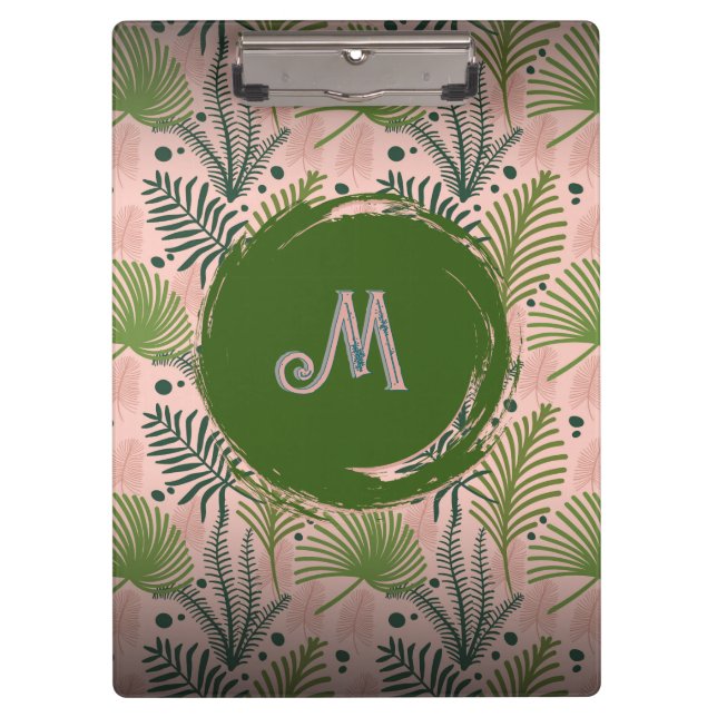 Botanical Greenery Watercolor Leaves Monogram  Clipboard (Front)
