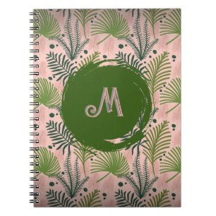 Botanical Greenery Watercolor Leaves Monogram Notebook