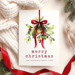 Botanical Greenery Watercolor Merry Christmas Holiday Card