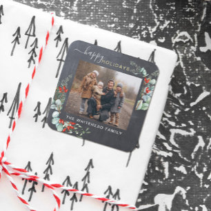 Botanical Greenery Watercolor Rustic Chalkboard Square Sticker