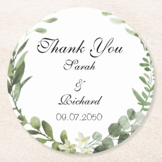 Botanical Greenery Wedding Classic Round Sticker Paper Coaster