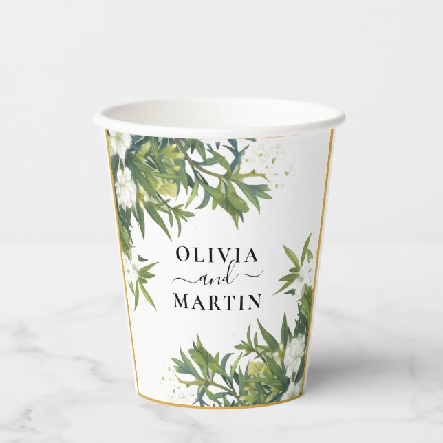 Botanical Greenery Wedding Paper Cups (Front)