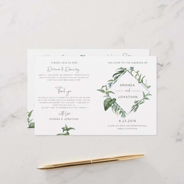 Botanical Greenery Wedding Program Booklet (Front/Back In Situ)