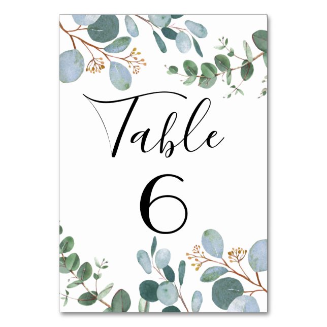 Botanical Greenery Wedding Table Number (Front)