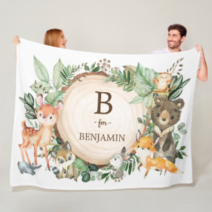 Botanical Greenery Woodland Animals Baby Nursery Fleece Blanket